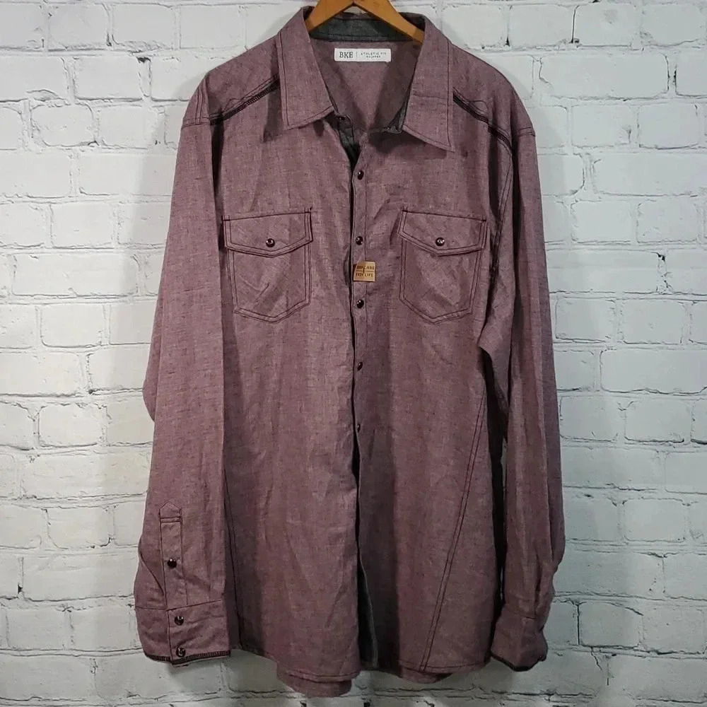 BKE Buckle Long Sleeve Pearl Snap Shirt Standard Fit Maroon Colored Men 2XL NWOT